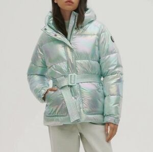 Noize Bonita Holographic Puffer Jacket In Blue Aqua Green Peridot